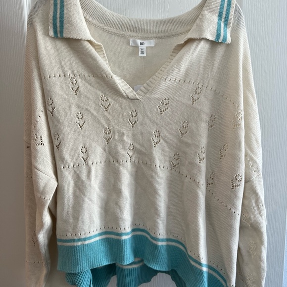 BP. Pointelle Cotton Polo Sweater in Ivory Dove SZ 3X - Picture 2 of 5